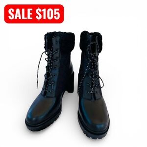 Paige Shearling-Lined Quilted Combat Boots Black Leather Women’s Size 9.5 NWT